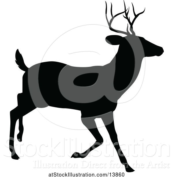 Vector Illustration of Black Silhouetted Deer Stag Buck