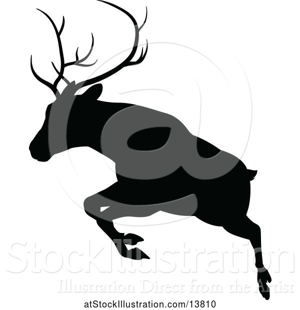 Vector Illustration of Black Silhouetted Deer Stag Buck Leaping