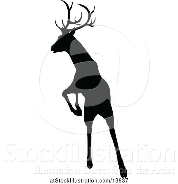 Vector Illustration of Black Silhouetted Deer Stag Buck Rutting