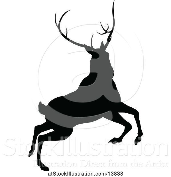 Vector Illustration of Black Silhouetted Deer Stag Buck Rutting
