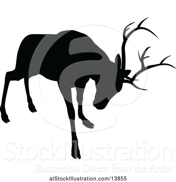 Vector Illustration of Black Silhouetted Deer Stag Buck Rutting