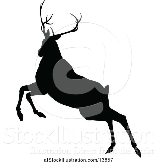 Vector Illustration of Black Silhouetted Deer Stag Buck Rutting
