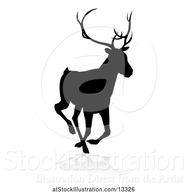 Vector Illustration of Black Silhouetted Deer Stag Buck, with a Shadow on a White Background