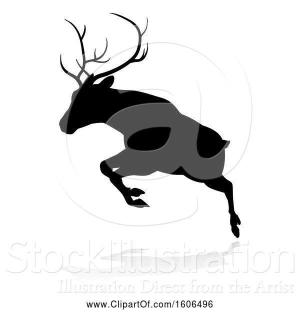 Vector Illustration of Black Silhouetted Deer Stag Buck, with a Shadow on a White Background
