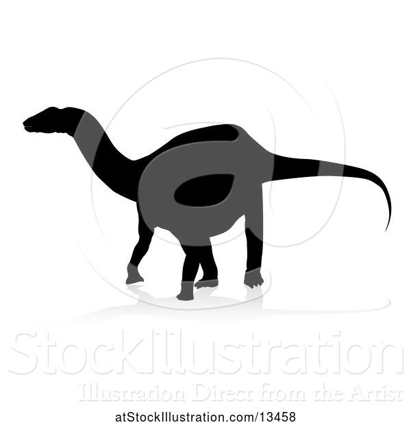 Vector Illustration of Black Silhouetted Dinosaur, with a Shadow on a White Background