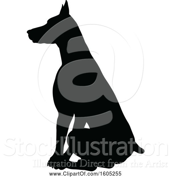 Vector Illustration of Black Silhouetted Dobermann Dog Sitting