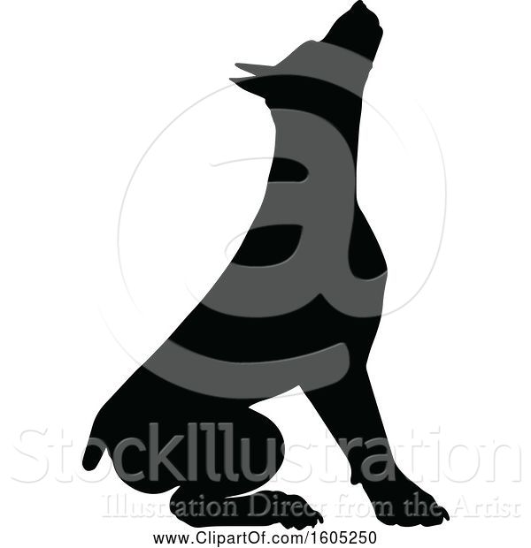 Vector Illustration of Black Silhouetted Dobermann Dog Sitting