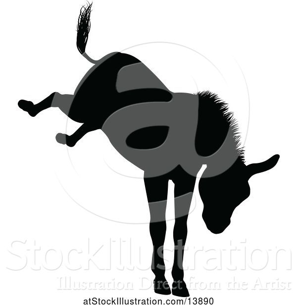 Vector Illustration of Black Silhouetted Donkey Bucking