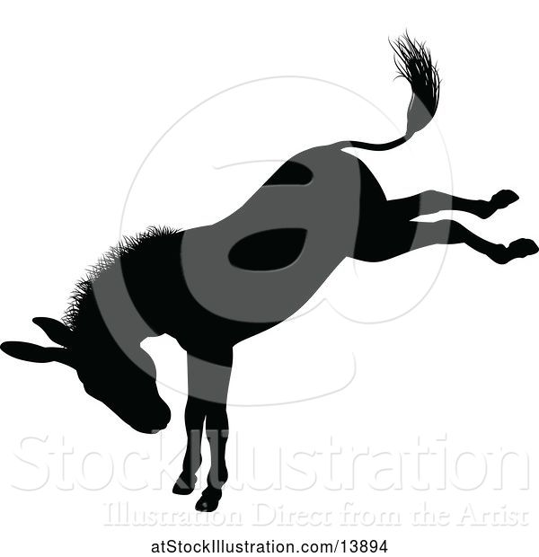 Vector Illustration of Black Silhouetted Donkey Bucking