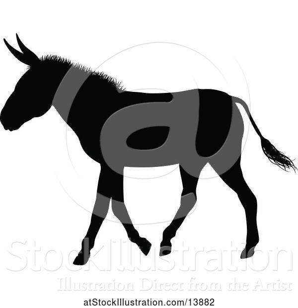 Vector Illustration of Black Silhouetted Donkey