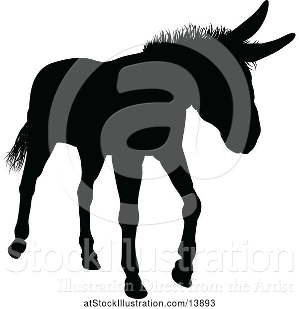 Vector Illustration of Black Silhouetted Donkey