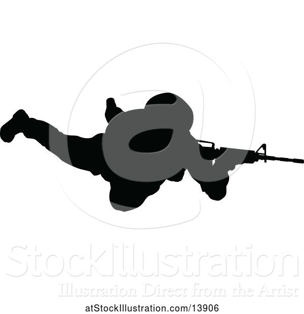 Vector Illustration of Black Silhouetted Male Armed Soldier