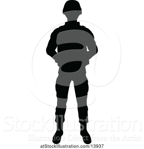 Vector Illustration of Black Silhouetted Male Armed Soldier