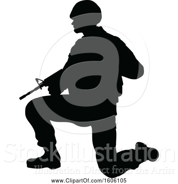 Vector Illustration of Black Silhouetted Male Armed Soldier