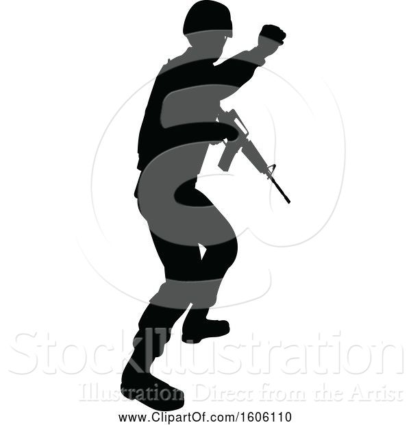 Vector Illustration of Black Silhouetted Male Armed Soldier