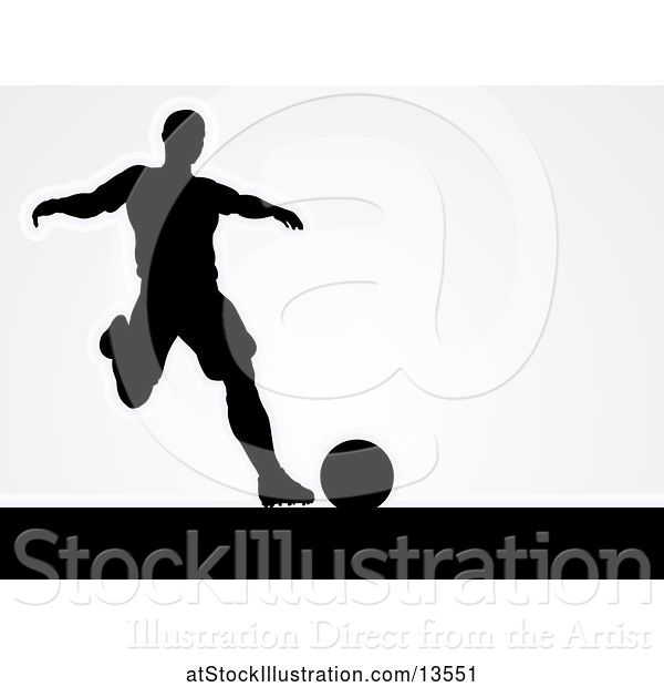 Vector Illustration of Black Silhouetted Male Soccer Player over Gray