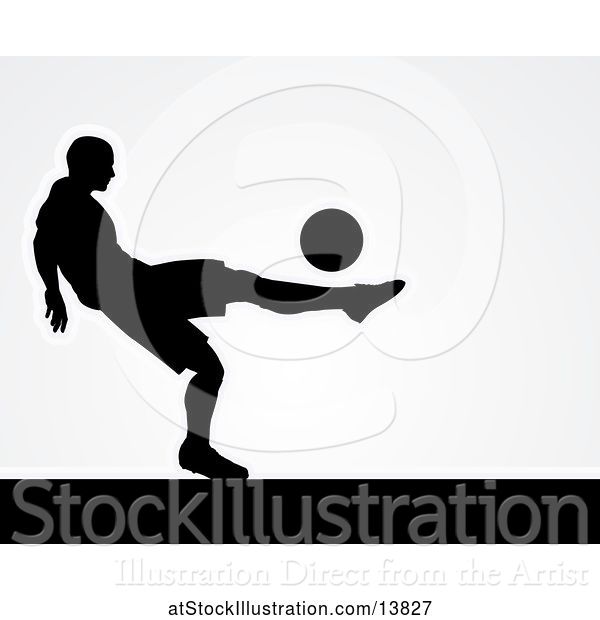 Vector Illustration of Black Silhouetted Male Soccer Player over Gray
