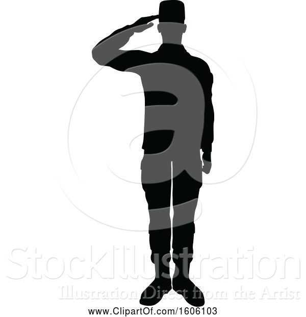 Vector Illustration of Black Silhouetted Male Soldier Saluting
