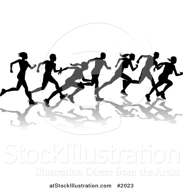 Vector Illustration of Black Silhouetted Runners