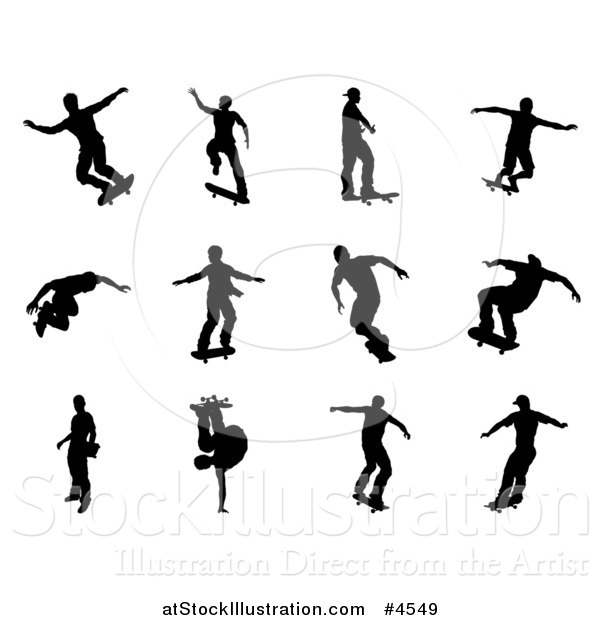 Vector Illustration of Black Silhouetted Skateboarders