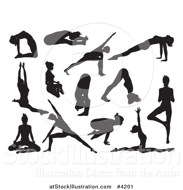 Vector Illustration of Black Silhouetted Women Doing Yoga Poses