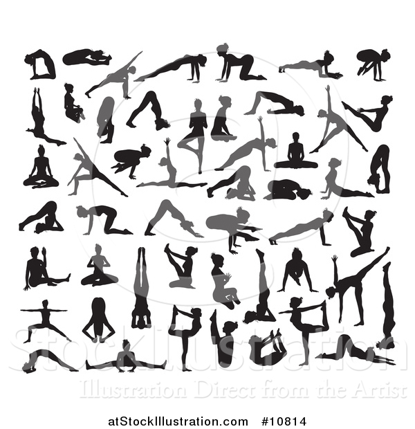 Vector Illustration of Black Silhouetted Women in Yoga Poses