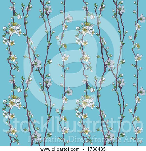Vector Illustration of Blossom Japanese Sakura Cherry Flower Pattern