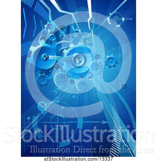 Vector Illustration of Blue Background with 3d Gear Cog Wheels