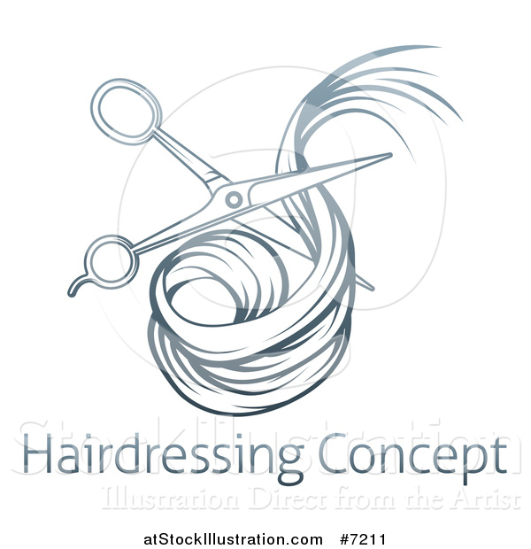 Vector Illustration of Blue Gradient Scissors Cutting Hair over Sample Text