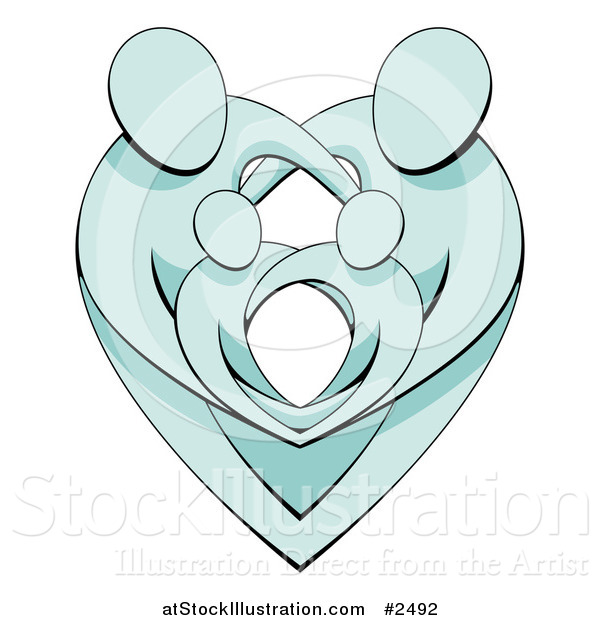 Vector Illustration of Blue Parents Protecting Their Children and Forming a Heart