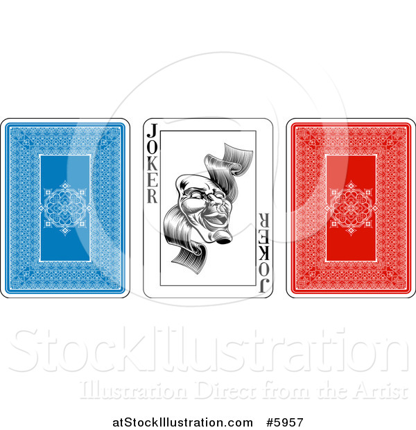 Vector Illustration of Blue Red and Joker Playing Cards