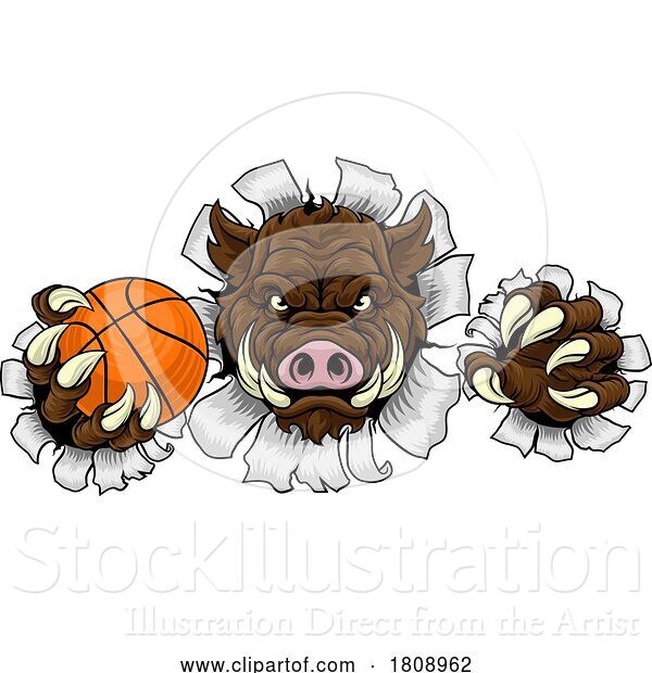 Vector Illustration of Boar Wild Hog Razorback Warthog Basketball Mascot