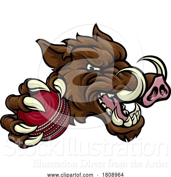 Vector Illustration of Boar Wild Hog Razorback Warthog Pig Cricket Mascot