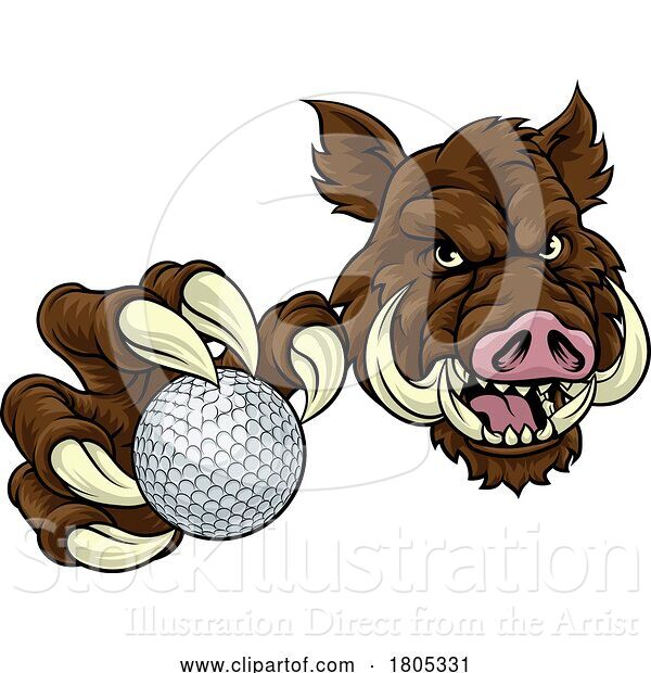 Vector Illustration of Boar Wild Hog Razorback Warthog Pig Golf Mascot