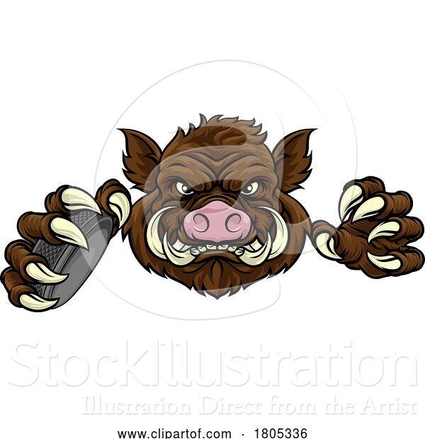 Vector Illustration of Boar Wild Hog Razorback Warthog Pig Hockey Mascot