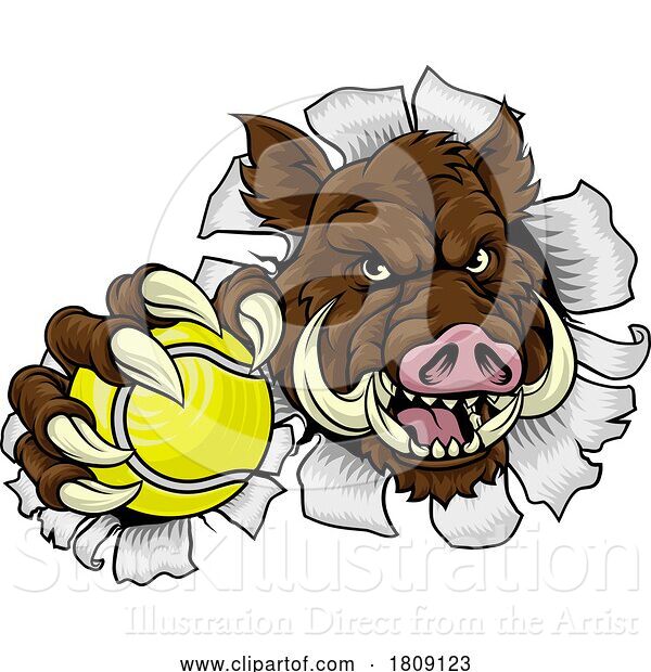 Vector Illustration of Boar Wild Hog Razorback Warthog Pig Tennis Mascot