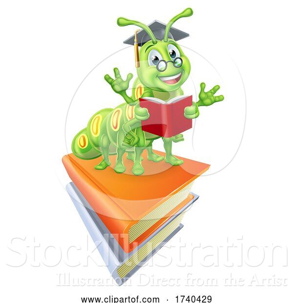 Vector Illustration of Book Worm Caterpillar Reading
