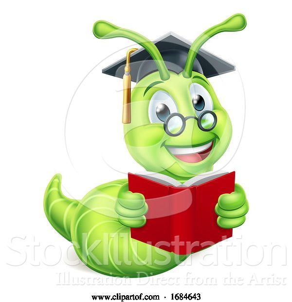 Vector Illustration of Book Worm Reading