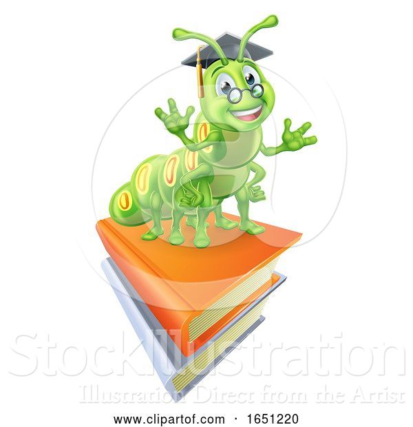 Vector Illustration of Books and Bookworm Worm