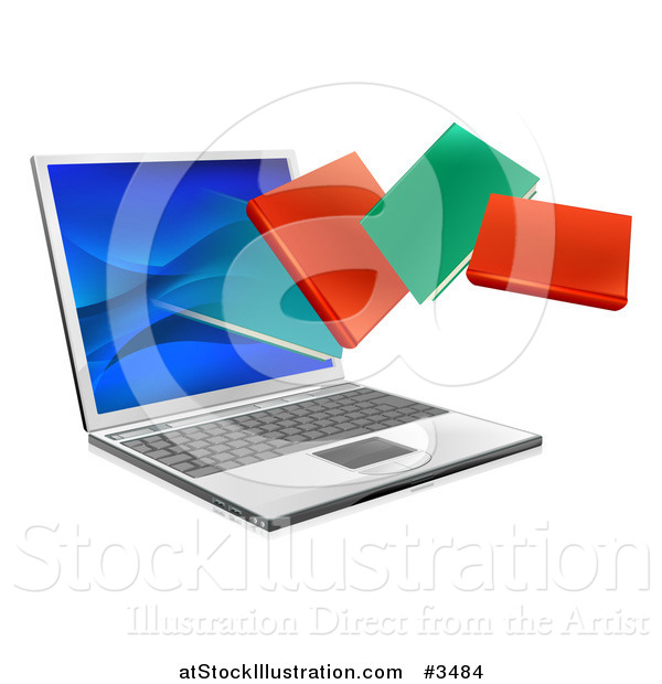 Vector Illustration of Books Flying from a Laptop Computer