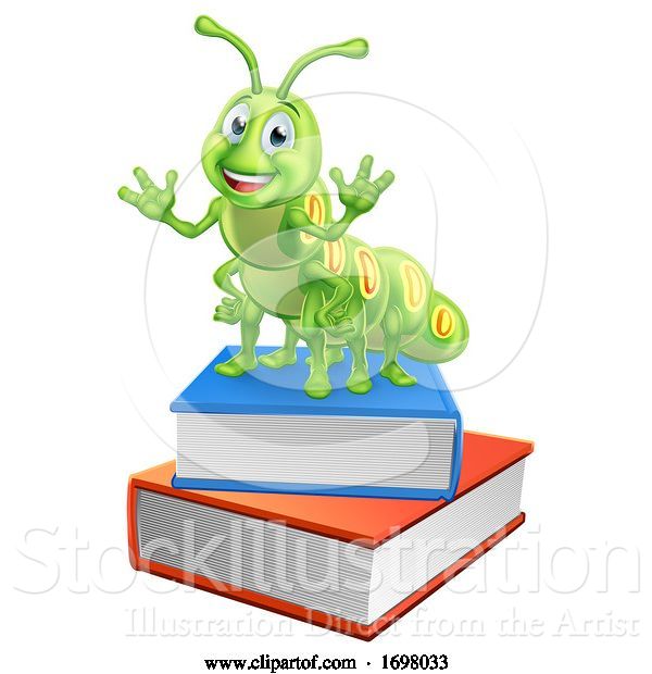 Vector Illustration of Bookworm Caterpillar Worm on Book Stack