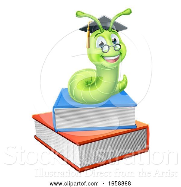 Vector Illustration of Bookworm Worm and Books