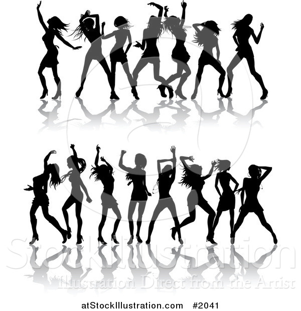 Vector Illustration of Borders of Black Silhouetted Women Dancing