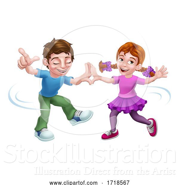Vector Illustration of Boy and Girl Kid Child Characters Dancing