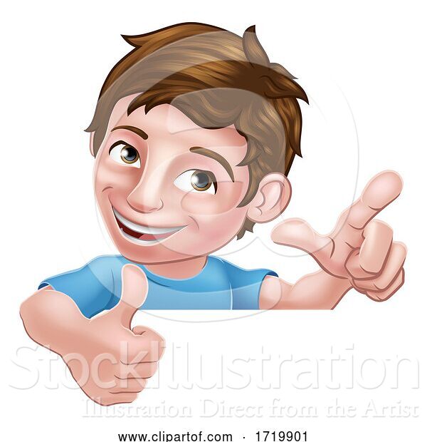 Vector Illustration of Boy Kid Thumbs up Child Peeking over Sign