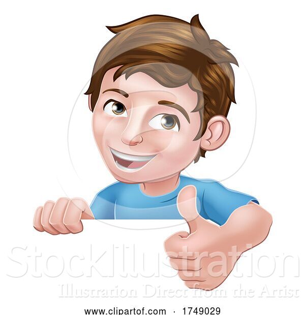 Vector Illustration of Boy Kid Thumbs up Child Peeking over Sign