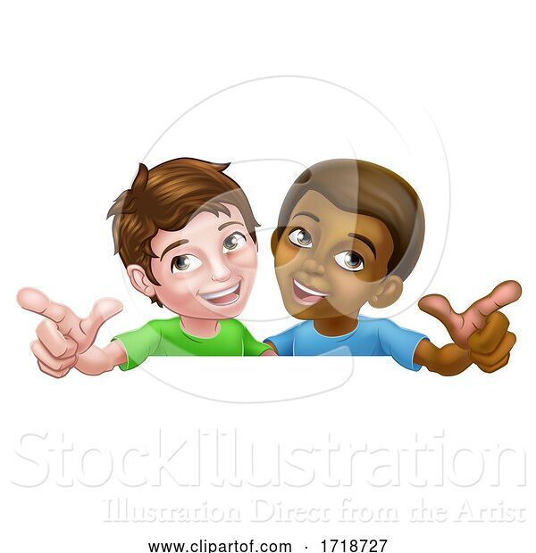 Vector Illustration of Boys Pointing Children Children Sign