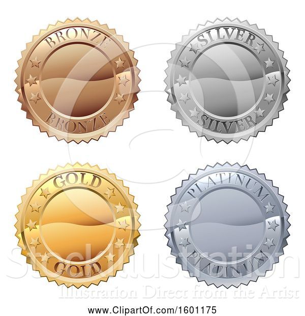 Vector Illustration of Bronze Silver Gold and Platinum Medals