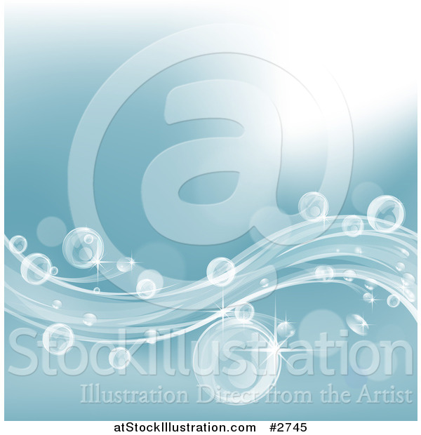 Vector Illustration of Bubbles Flowing in Blue Waves