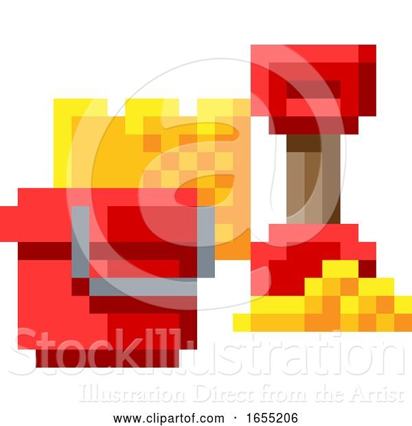 Vector Illustration of Bucket Spade Sandcastle Pixel 8 Bit Game Art Icon
